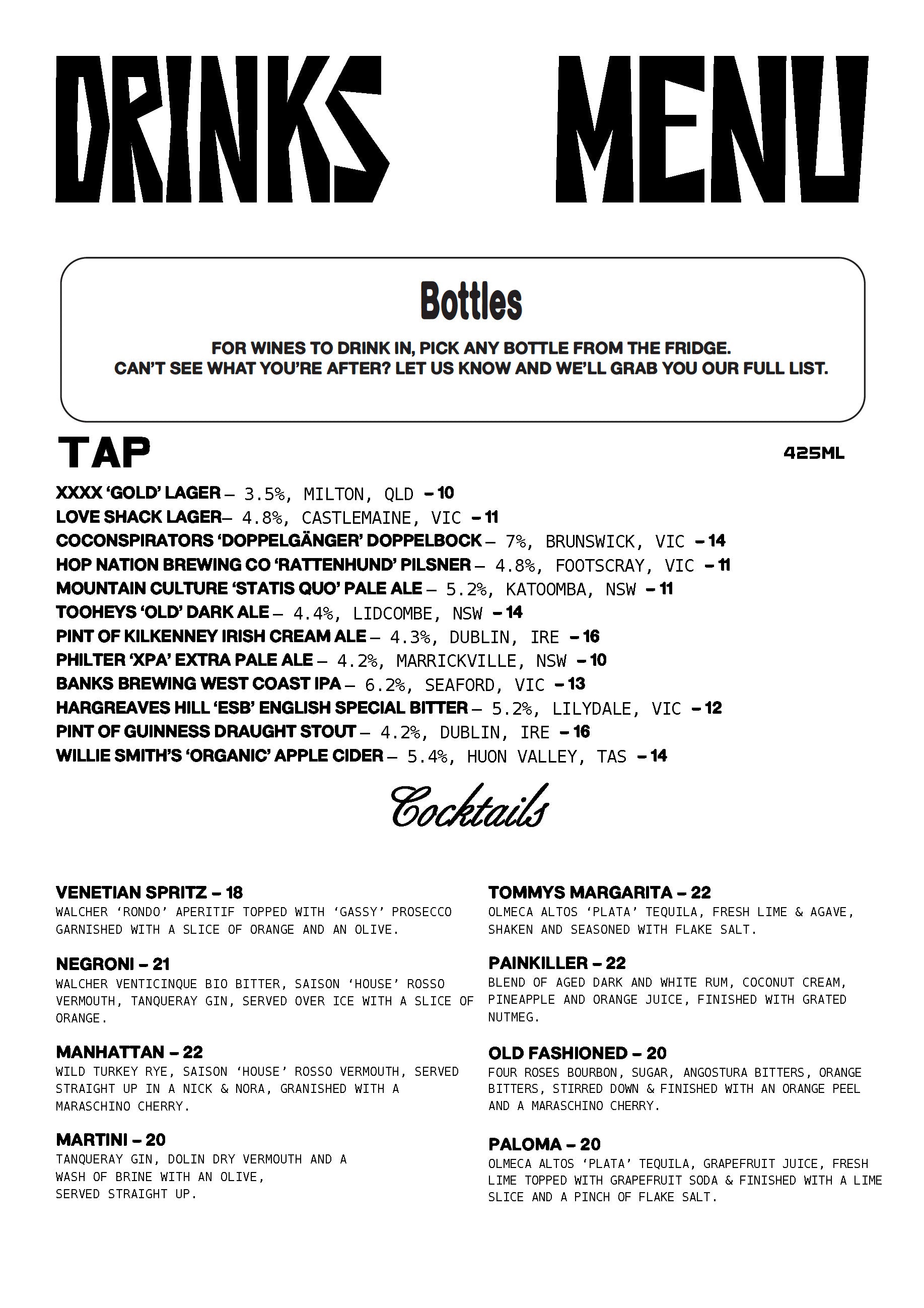 Bar-Menu