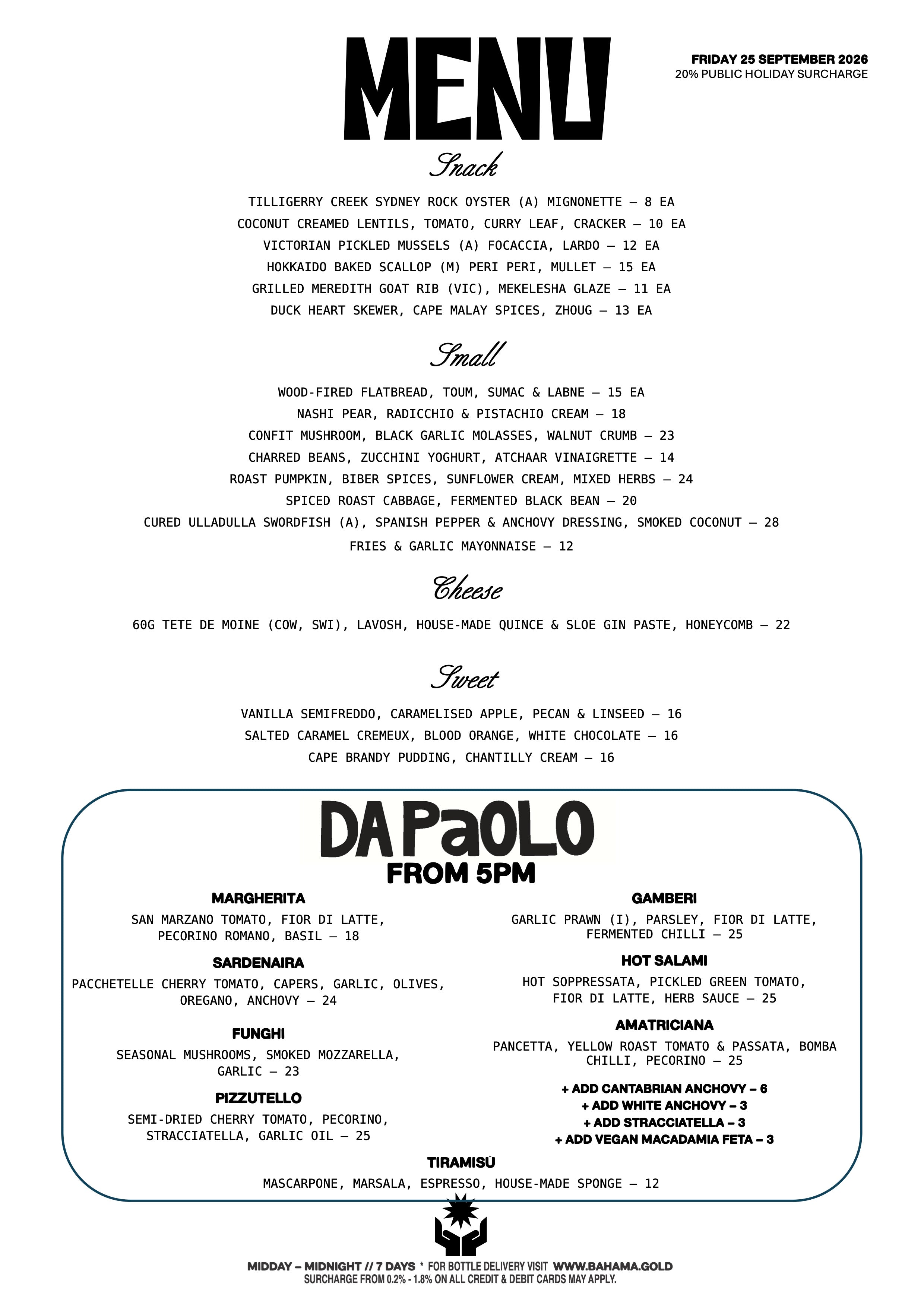 Bar-Menu