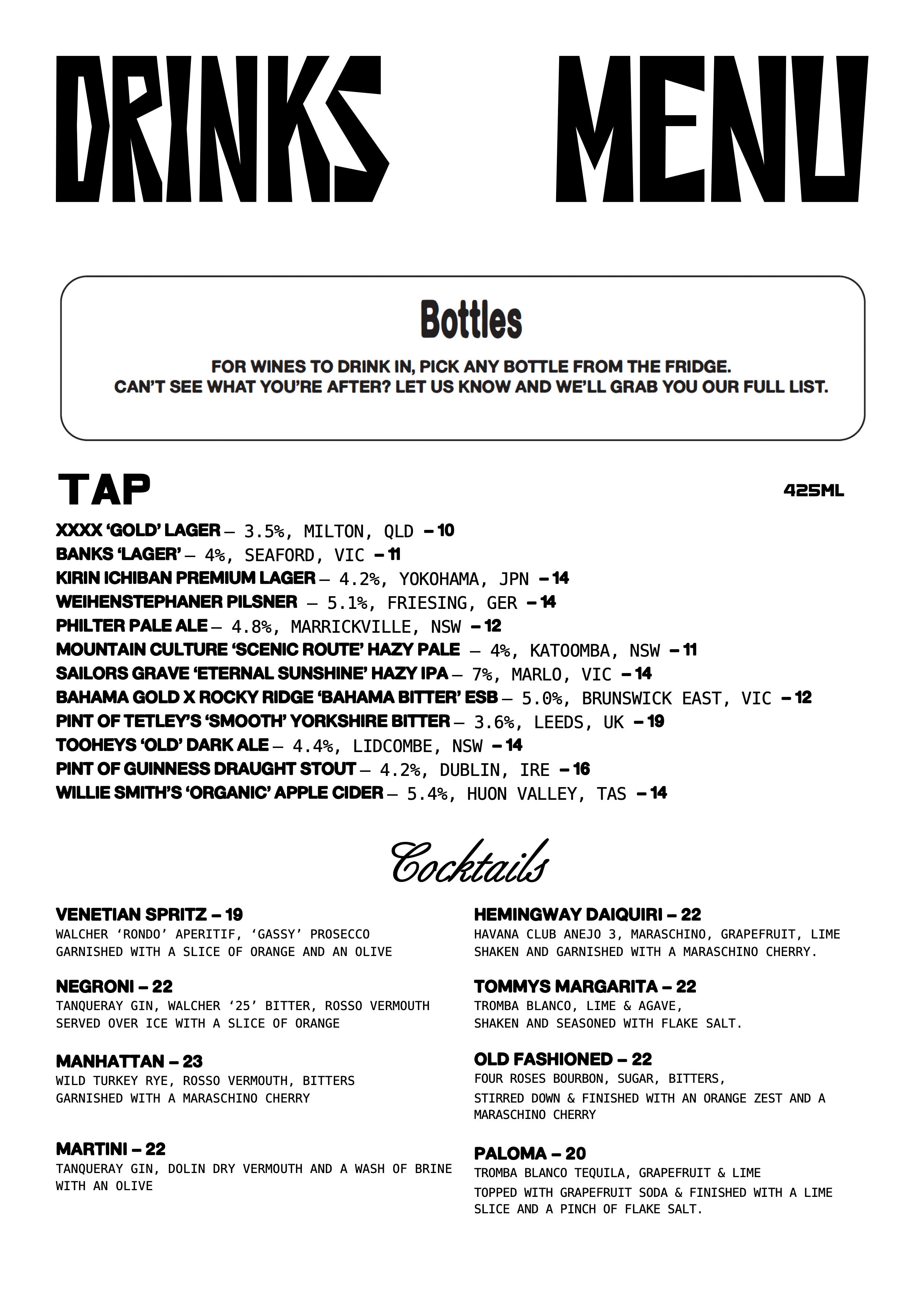 Bar-Menu