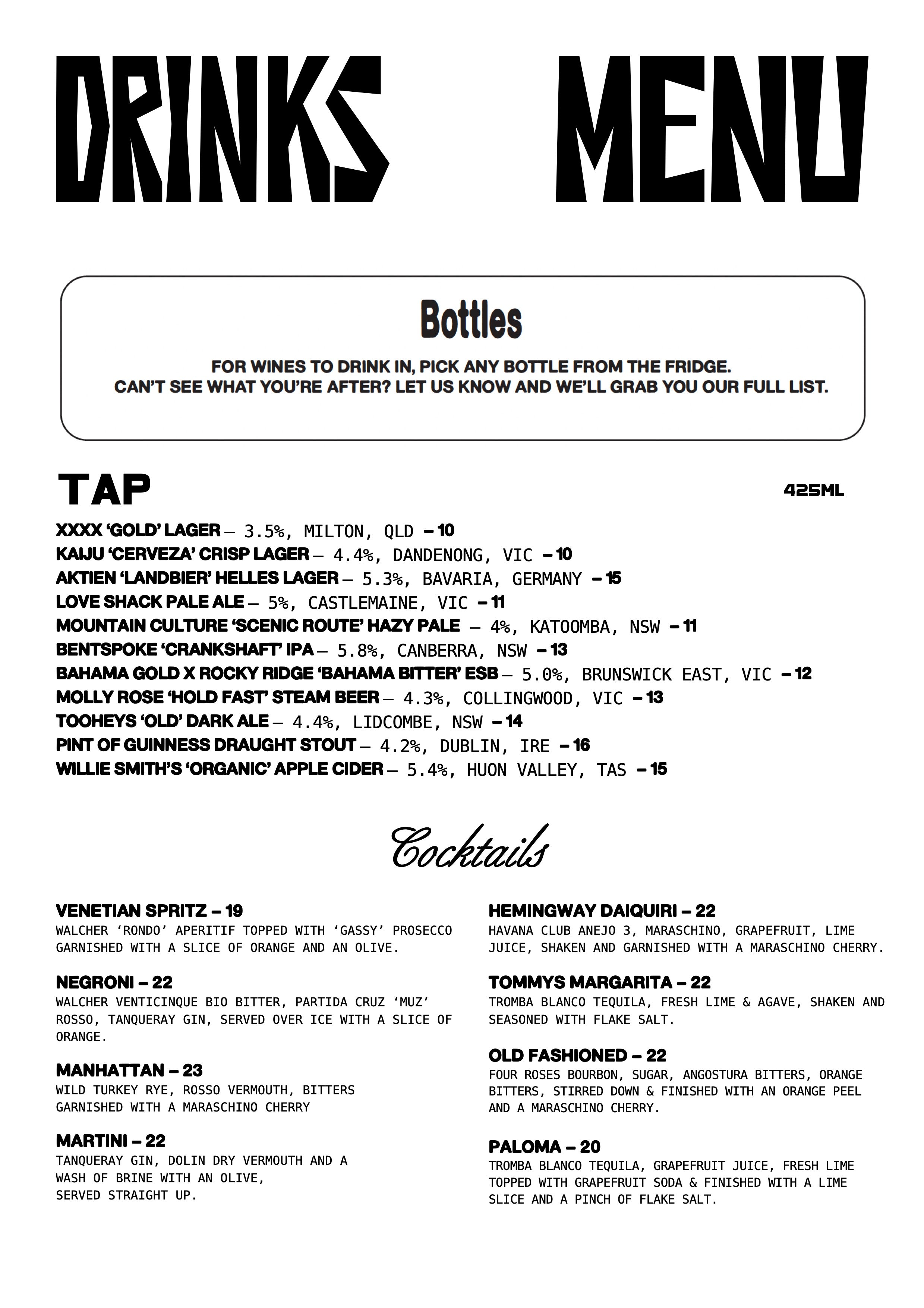 Bar-Menu