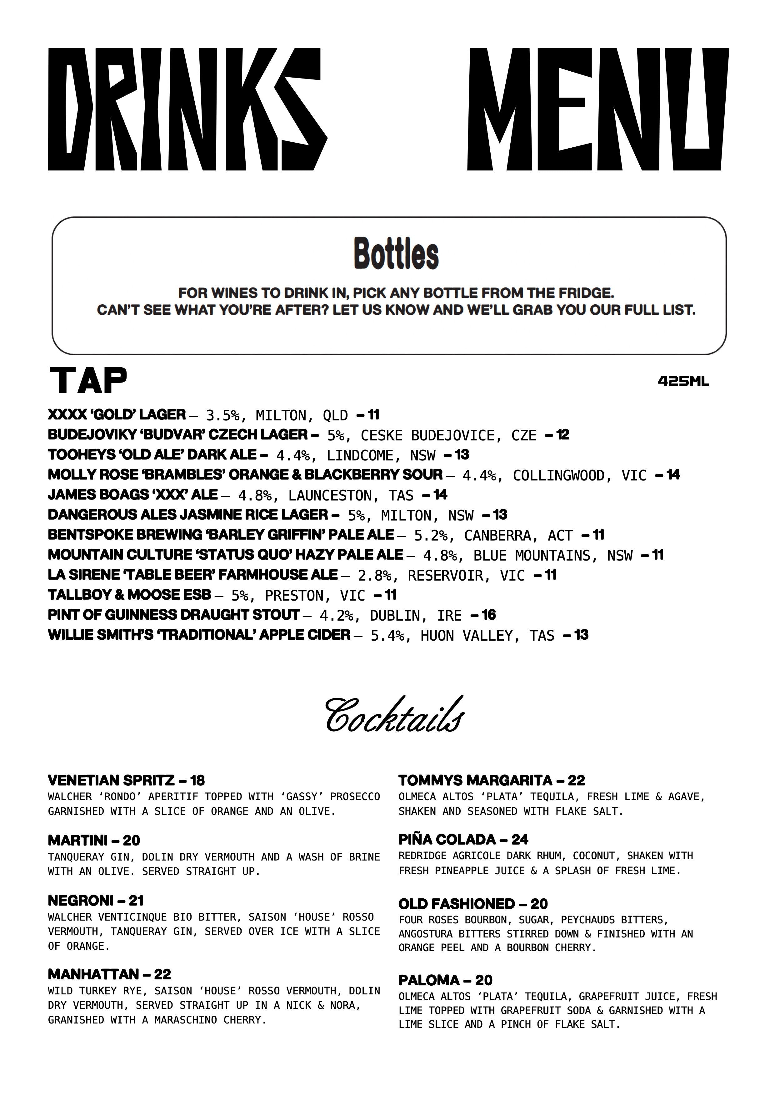 Bar-Menu