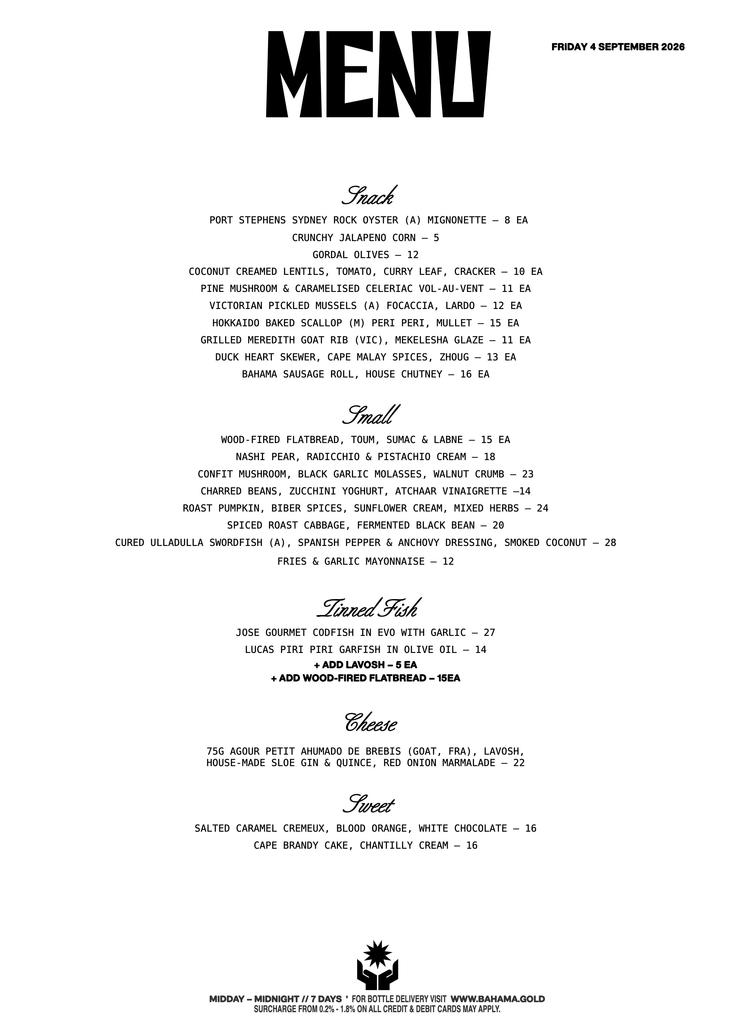 Bar-Menu